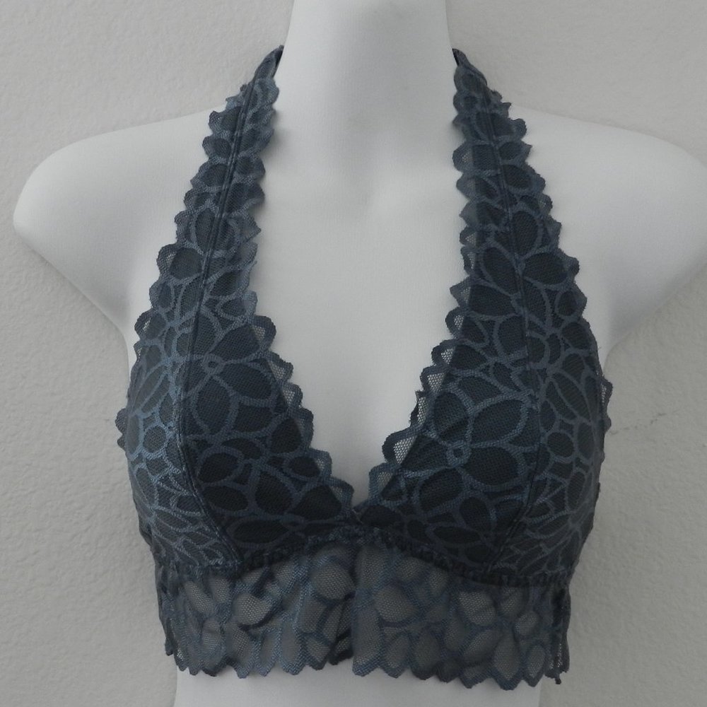Victoria's Secret PINK lace halter soft cup bralette in teal, size XS